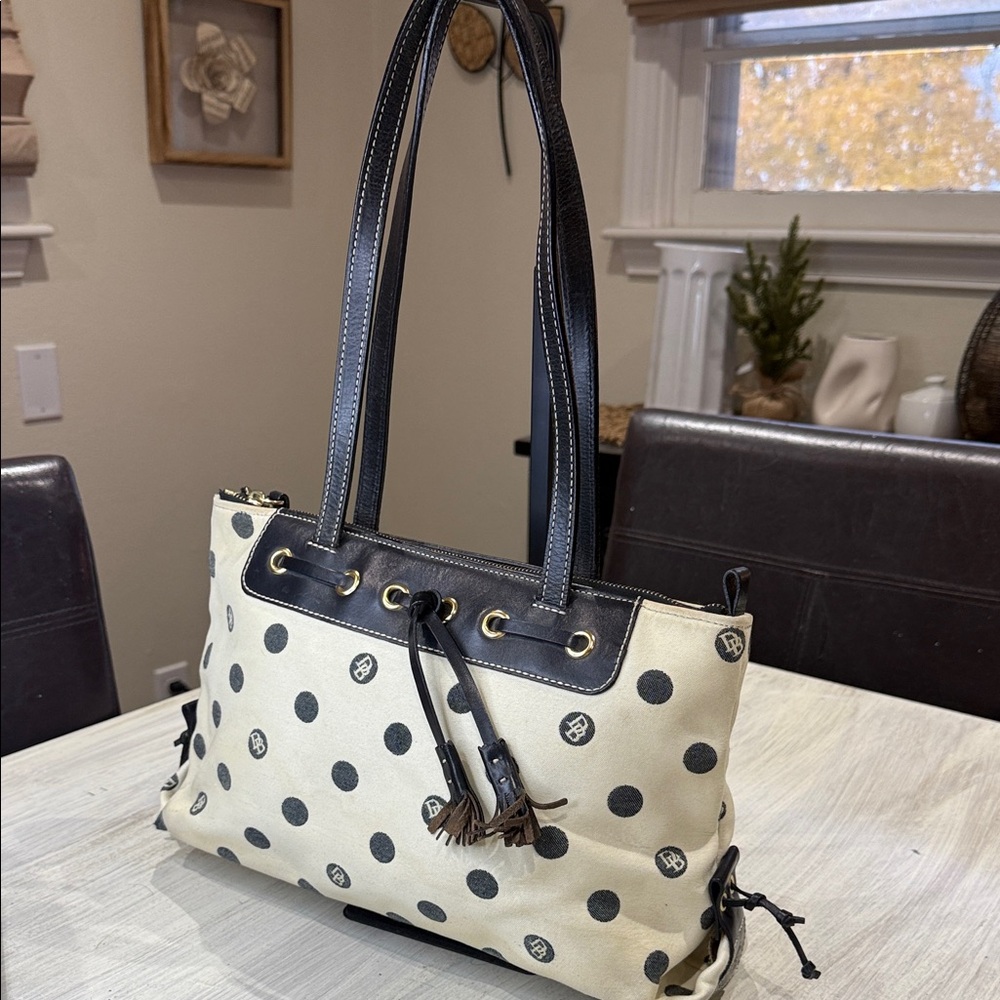 Dooney & Bourke Dark Navy and Cream Polka Dot Shoulder Bag